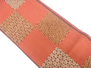 市松に花模様織り出し袋帯